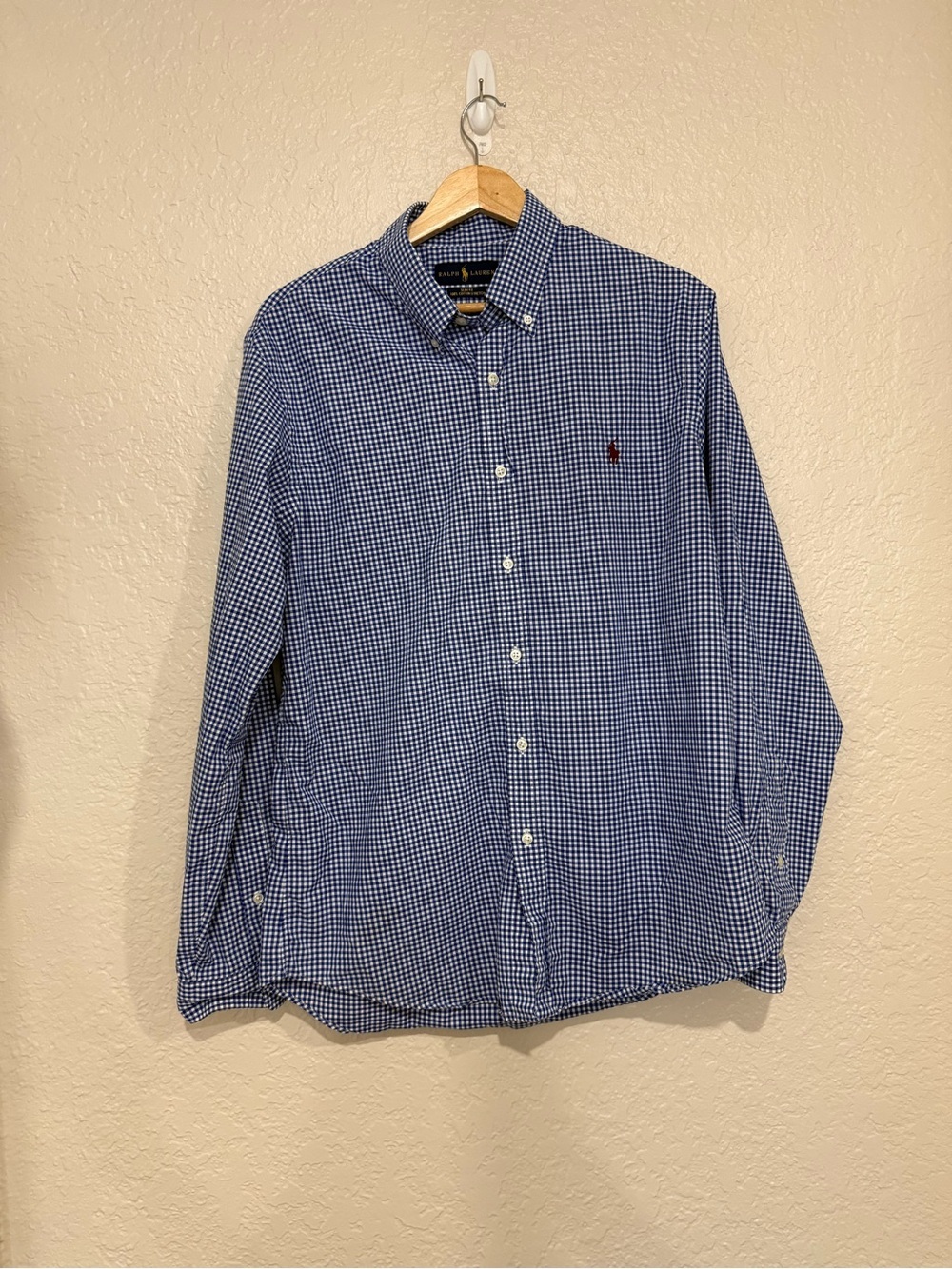 Ralph Lauren Long-Sleeve Gingham Button -Down Shirt Size Large Slim Fit Stretch